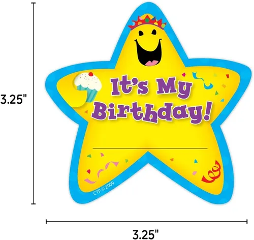Vista 3 de Creative Teaching Press Insignias adhesivas – Estrella de Cumpleaños – 6 1/4 x 3 1/4 pulgadas – Paquete de 36