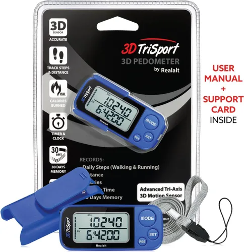 Vista 7 de Realalt 3DTriSport 3D Walking Pedometer with Clip & Strap, Accurate Step Counter with 30-Day Memory, Distance in Miles/KM with Large Display Perfect