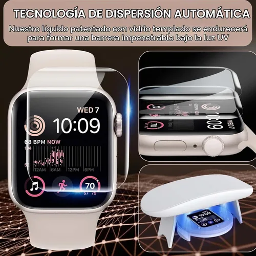Vista 3 de Protector de pantalla para Apple Watch de 1.575 pulgadas SE Series 6/5/4, vidrio templado, cobertura completa, sin burbujas, película HD para iWatch