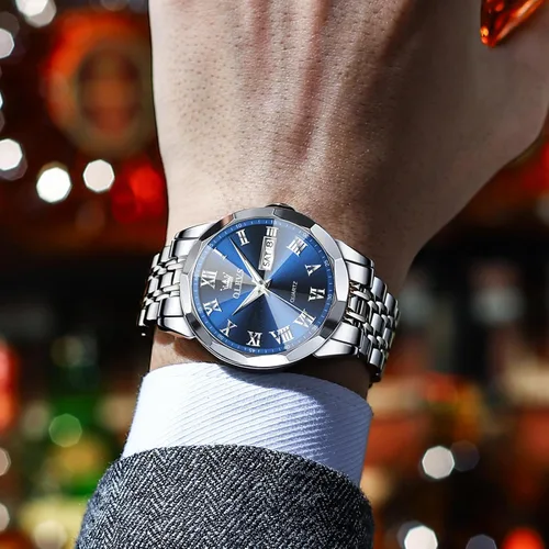 Vista 2 de OLEVS Mens Watches Dress Waterproof Watch with Date Day Analog Quartz Wrist Watch Large Roman Numerals Classic Luxury Luminous Scales 41mm Big Face