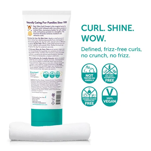 Vista 2 de Fairy Tales Curly Q Kids Curl Cream – Crema para rizos ligeros para niños con cabello rizado y ondulado - Libre de parabenos, sulfatos, gluten