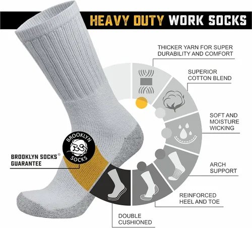 Vista 2 de Calcetines de trabajo de punta de acero resistente para hombre, multipack, talla de zapatos de EE. UU. 9-12