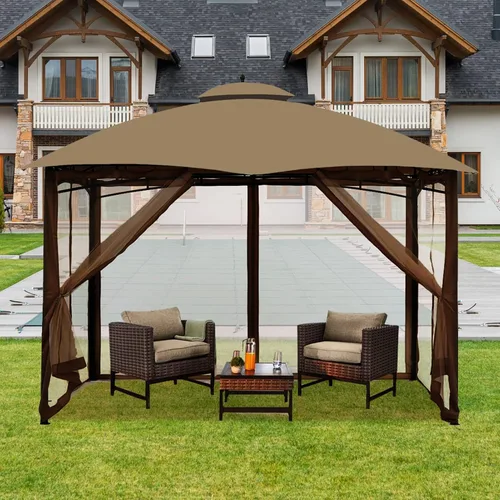 Vista 6 de Mosquitera Universal de Repuesto para Gazebo – Hugline 10' x 12' Pantalla de Malla para Exteriores de 4 Paneles con Cortina Lateral con Cremallera