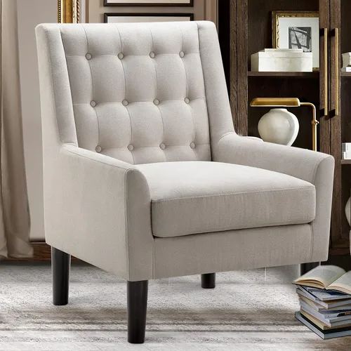 Vista 10 de Rosevera Maci - Sillas decorativas, sillón moderno de mediados de siglo para sala de estar, asiento cómodo para dormitorio, apartamento, fácil Beige