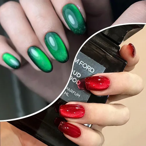 Vista 3 de Esmalte de uñas de gel magnético Cat Eye (rojo + verde tesoro), 0.34 onzas líquidas (paquete de 1)