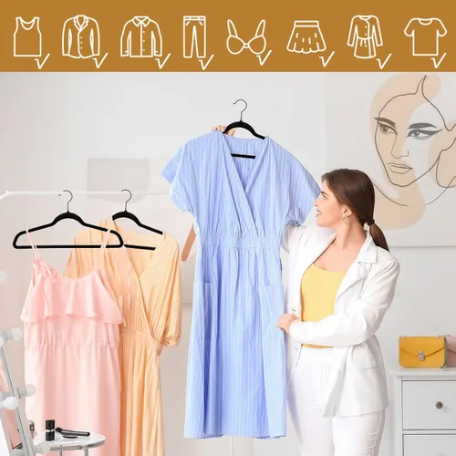 Vista 2 de SUPER DEAL Paquete de 100 perchas de terciopelo de alta calidad, delgadas, antideslizantes, con muescas para trajes, abrigos, pantalones, vestidos