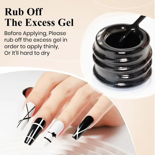 Vista 5 de MIZHSE Gel Liner Nail Art Polish Pintura en gel en blanco y negro para uñas, diseño de líneas de remolino, pintura de puntos, kit de manicura