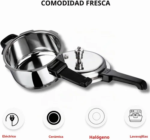 Vista 6 de Vinod V-2L Olla a presión de acero inoxidable con fondo sándwich, 2 litros, plateado, mediano