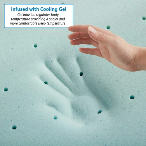 Vista 2 de Nestl Cubrecolchón de espuma viscoelástica con infusión de gel, protector de colchón de diseño ventilado, 2 pulgadas, tamaño individual, azul