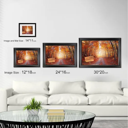Vista 4 de Autumn Path - Lienzo personalizado o impresión fotográfica y obra de arte enmarcada con nombres de pareja, fecha especial en impresiones, gran