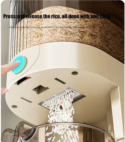 Vista 4 de Peaoop Dispensador de arroz de 11 libras, gran contenedor de almacenamiento de granos con tapa, cilindro de medición para el hogar, dispensador