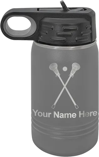 Vista 70 de LaserGram Botella de agua personalizada, palitos de lacrosse, acero inoxidable de doble pared aislada al vacío con popote superior, regalo grabado