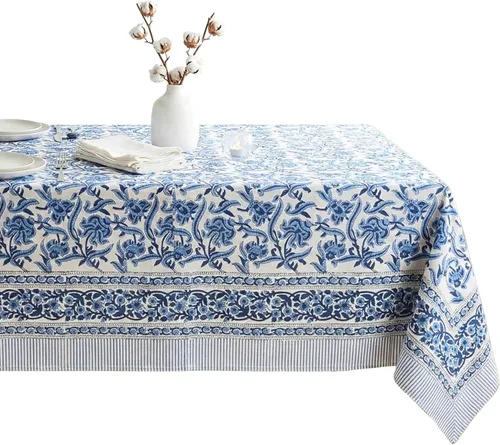 Vista 29 de ATOSII Mantel 100% algodón, Amara, floral, hecho a mano, rectangular, de lino, para cocina, comedor, fiestas, bodas, exteriores, picnics, Pascua