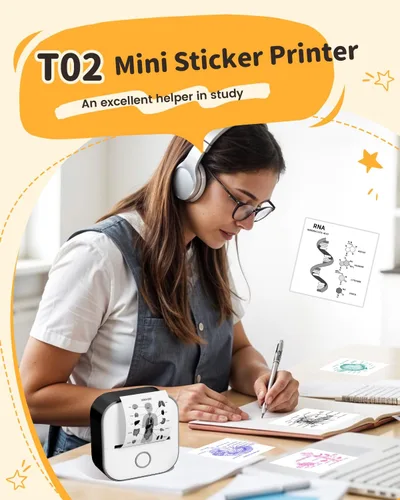 Vista 3 de Memoqueen T02 Mini impresora de etiquetas adhesivas y papel de 3 rollos, color negro Impresión HD de 1.969 in, aplicación inteligente, regalo