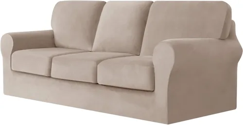 Vista 22 de UNBBRRL Fundas de sofá de 3 piezas para sofá, funda de terciopelo elástico para sillón con 1 funda de cojín de asiento y 1 funda de respaldo