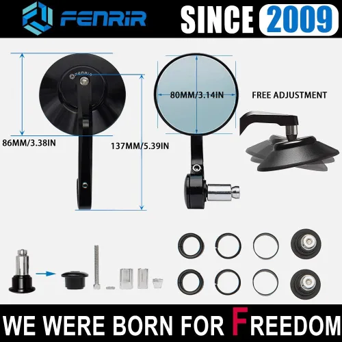 Vista 4 de FENRIR CNC aleación de aluminio redondo Cafe Racer Retro negro motocicleta Bar End Espejos laterales 0.866 in 7/8 pulgadas manillar espejo universal
