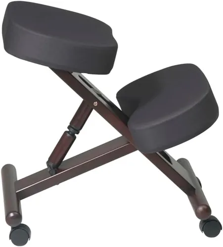 Vista 4 de Office Star KC Series - Rodillera ajustable de diseño ergonómico con acolchado de espuma viscoelástica y ruedas, base de madera con acabado espresso
