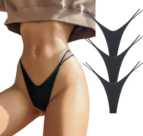 Vista 9 de Tangas de algodón G String para mujer, sexy, sin costuras, de cintura baja, ropa interior suave con abertura alta Albaricoque/Negro/Rosa/Blanco