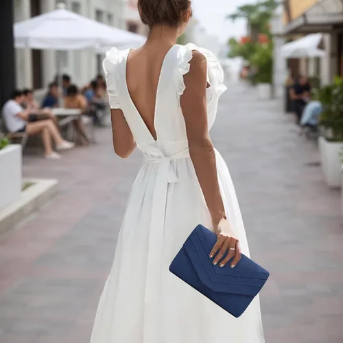 Vista 2 de Envelope Evening Bag for Women Genuine Suede Leather Crossbody Shoulder Clutch Purse Gift Box