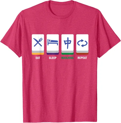 Vista 16 de Camiseta Mahjong Lover Eat Sleep Mahjong Tiles, Negro, S