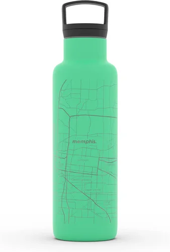 Vista 139 de Well Told Botella de agua aislada con mapa de Washington DC grabado, botella de acero inoxidable grabada (21 onzas, blanco) botella aislada de mapa