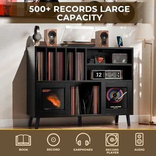Vista 9 de Soporte XL para tocadiscos con puertas correderas, más de 500 unidades de Negro