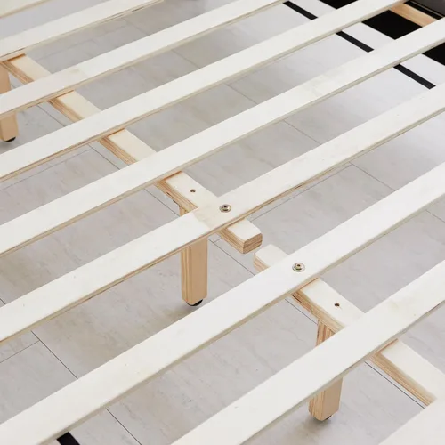 Vista 9 de Livinia Sunset - Cama de plataforma con respaldo de alas, base de cama tapizada de tela con cabecera de canal vertical, listones de madera fuertes