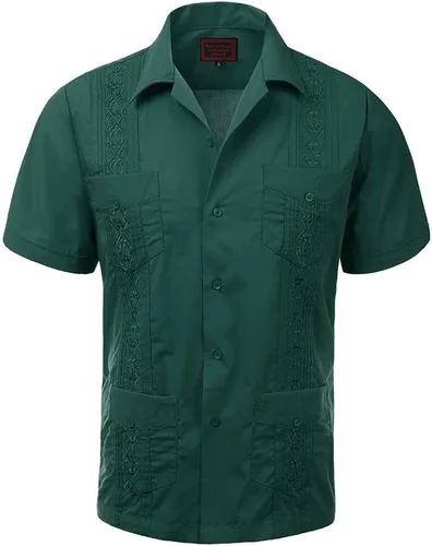 Vista 5 de vkwear Guayabera - Camisa de vestir casual con botones y manga corta para hombre