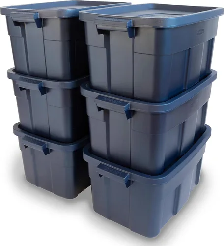 Vista 10 de Rubbermaid Roughneck Tote de 3 galones, paquete de 6, fabricado en EE.UU., índigo oscuro metálico, contenedores de almacenamiento de plástico