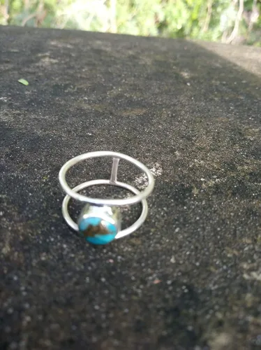 Vista 2 de Blue Copper Turquoise Ring, 925 Sterling Silver Ring, Double Band Ring, December Birthstone Ring, Gothic Ring, Wedding Ring, Gift For Her, Gypsy