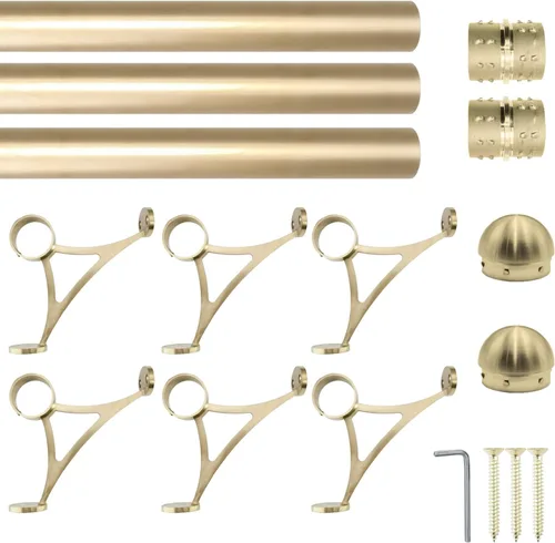 Vista 9 de Kit de riel de pie de montaje combinado, acabado dorado satinado, tubo de acero inoxidable de 2 pulgadas de diámetro exterior con conector interno