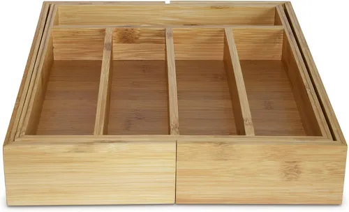 Vista 2 de Noveltia Organizador de cajones de cubiertos expandible de bambú con 5-7 compartimentos. Bandeja de almacenamiento para cubiertos de cocina