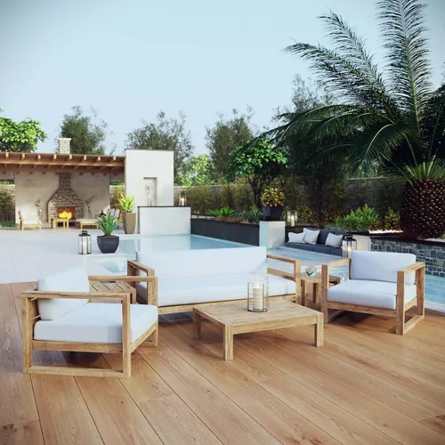 Vista 14 de Modway EEI-4256-NAT-WHI-SET Sofá biplaza seccional de 2 piezas de madera de teca para patio, color blanco natural