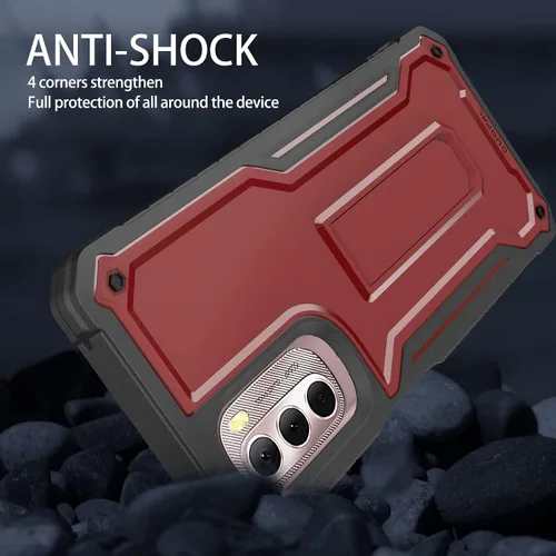 Vista 6 de Funda para Motorola g Stylus 4G 2022, protección de grado militar, a prueba de golpes, con protector de pantalla HD de vidrio templado y soporte Rojo