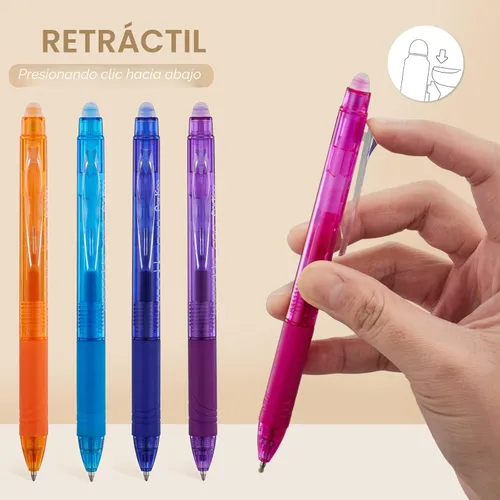 Vista 3 de ParKoo Bolígrafos de gel retráctiles borrables, punta fina de 0.028 in, tintas de colores surtidos para escritura de dibujos, paquete de 10