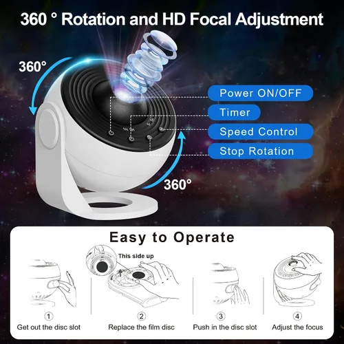 Vista 4 de Proyector Galaxy Pro para dormitorio, proyector de estrellas planetario 13 en 1 con sistema solar y constelación, luz nocturna para techo, rotación