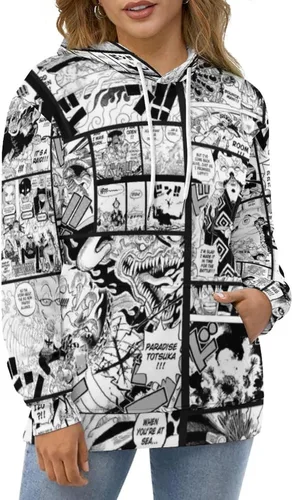 Vista 5 de Luusmm Unisex Anime Print Hoodie Black And White Manga Print Novelty Sweater