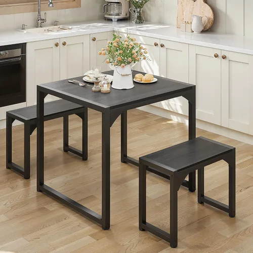 Vista 2 de Gizoon - Juego de mesa de comedor cuadrada para 2, mesa de cocina con 2 bancos, color negro