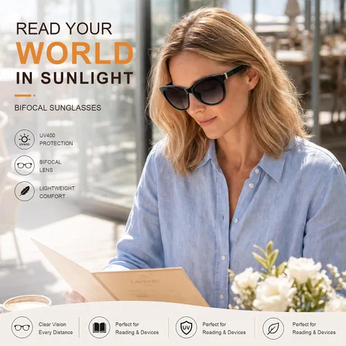Vista 2 de EASY READ Lentes de sol bifocales de lectura para mujer, a la moda, con protección UV400 (aumento 1.00, negro)