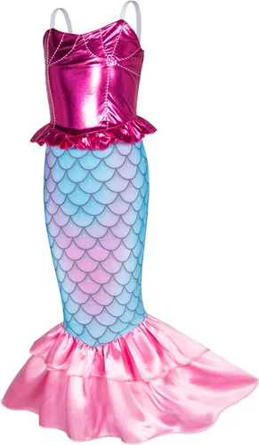 Vista 9 de Little Girls Mermaid Princess Costume for Girls Dress Up Party with Gloves,Crown Mace