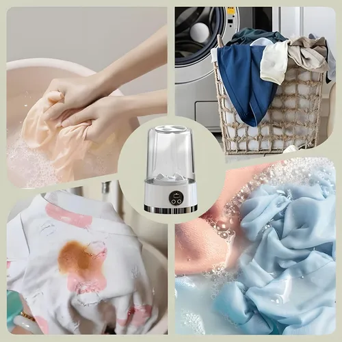 Vista 6 de Taza de lavandería portátil inalámbrica, lavadora portátil, mini lavadora mejorada adecuada para ropa pequeña, diseño plegable, ideal para Verde