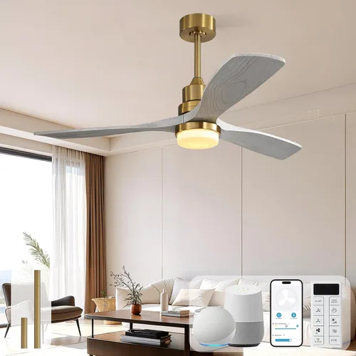 Vista 16 de Sofucor Ventilador de techo con luces y control remoto, ventilador de techo de madera LED moderno de 52 pulgadas con varillas descendentes
