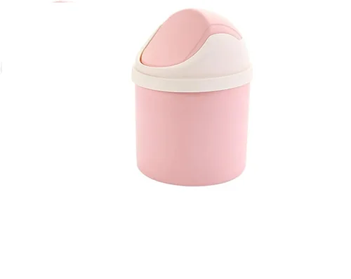 Vista 9 de Mini Cubo de Basura de Escritorio con Tapa Abatible, Elegante Papelera de Mesa con Lunares de Encaje, Cesta de Papel de Desperdicio Redonda, Pequeño