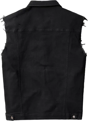 Vista 2 de JYG Chaleco de mezclilla para hombre, casual, elástico, estilo camionero, chalecos, a la moda, vintage, sin mangas, chaleco