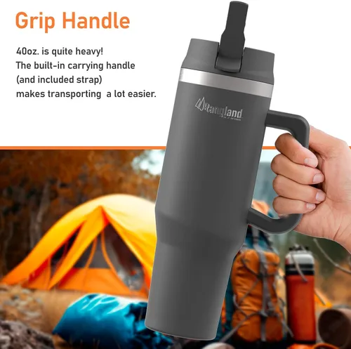 Vista 8 de Vaso de 40 oz a prueba de fugas con asa y funda protectora de transporte, taza para botella de agua aislada con tapa con popote a prueba de derrames