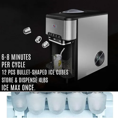 Vista 5 de NUNET Máquina de Hielo Portátil 3 en 1 Dispensador de Agua de Encimera Máquina de Hielo Incorporada 44 libras de Hielo Diario Carga Superior