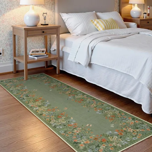 Vista 8 de Alfombras Lahome Boho Floral 2x6 para pasillos antideslizantes, alfombras de cocina verdes no deslizantes lavables, alfombra de baño de felpa