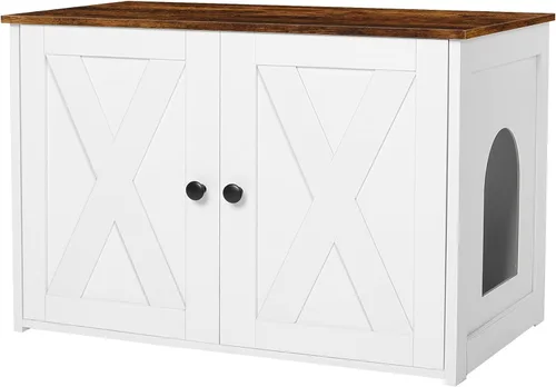 Vista 13 de Caja de arena para gatos Dwanton, mueble oculto para caja de arena para gatos, entrada reversible puede estar en el lado izquierdo o derecho, baño