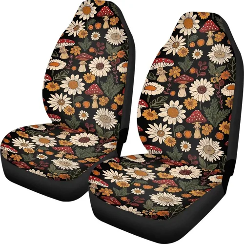 Vista 14 de UNICEU Juego de 2 fundas de cojín para asiento de automóvil, diseño de calavera gótica negra, lavable, accesorios interiores antideslizantes