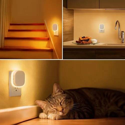 Vista 9 de Luz nocturna LED retroiluminada con sensor de movimiento y sensor de atardecer a amanecer, luz nocturna blanca cálida suave de 2700 K con brillo